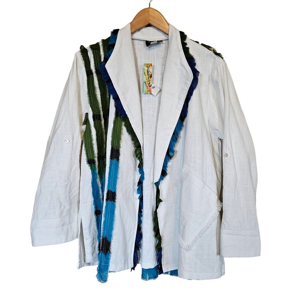 Dilemma New York Art to‎ Wear White Cotton Jacket Artsy Casual Layer One Size